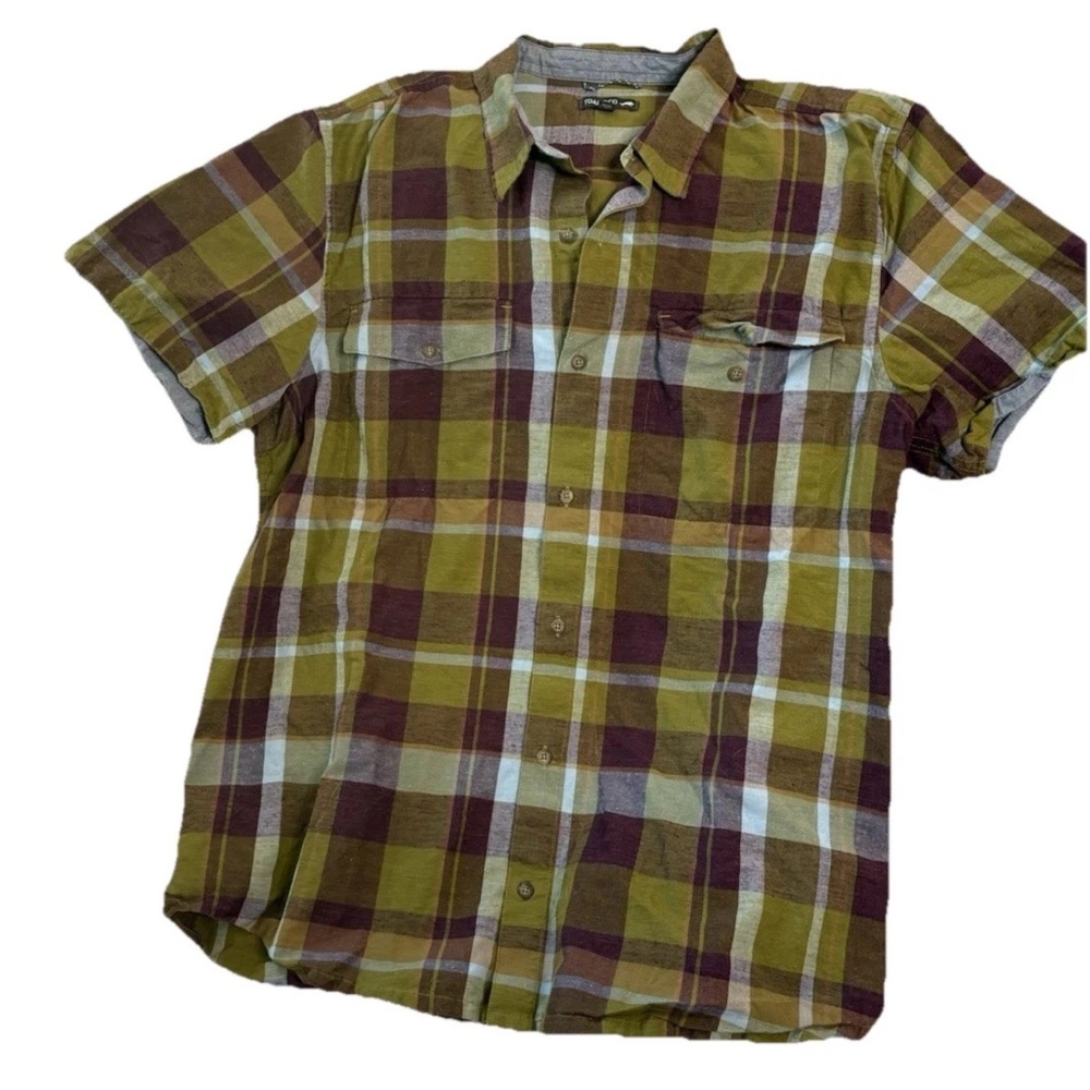 Toad&Co Shirt Womens XLarge Striped Linen Blend Short Sleeve Button Up Casual